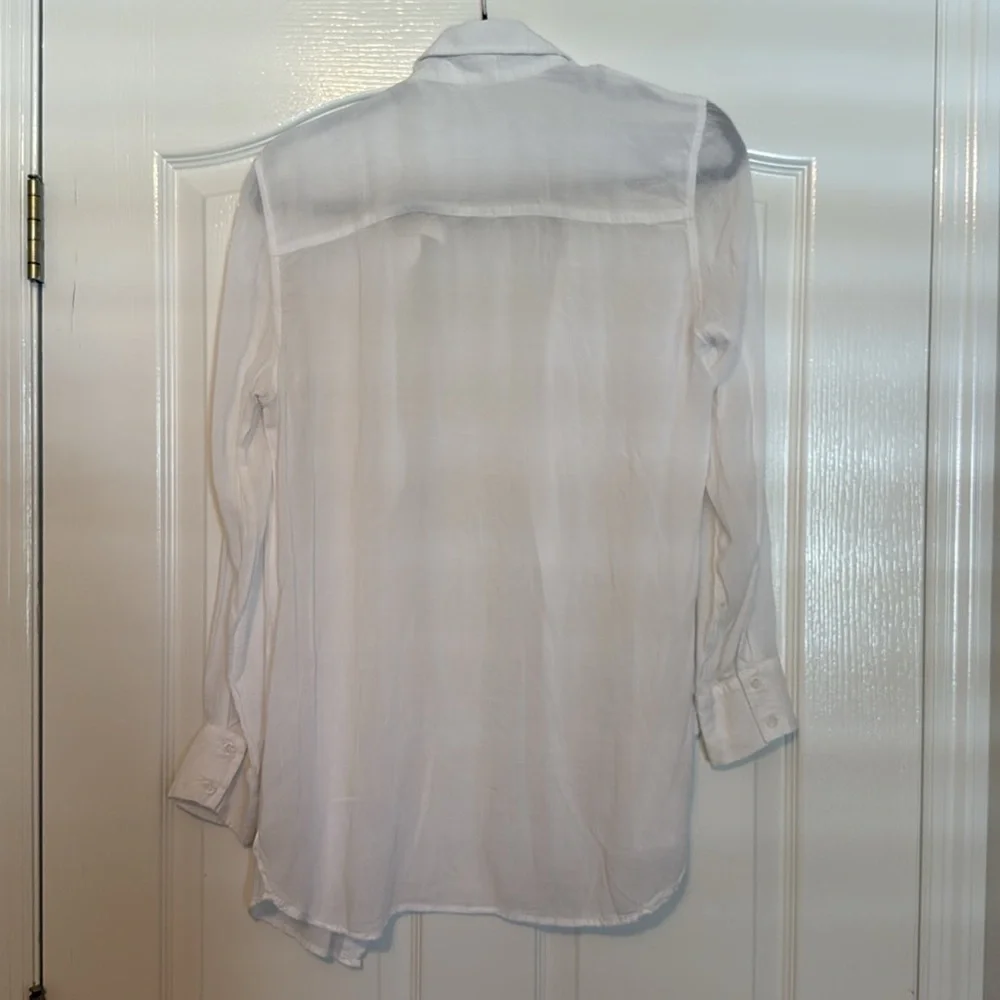White Sheer Button Down Blouse Lightweight Beach Cover Up Shirt Medium - Picture 11 of 11